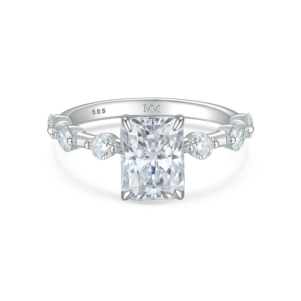 Isla - Radiant Cut Moissanite Ring with Side Stones