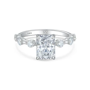Isla - Radiant Cut Moissanite Ring with Side Stones