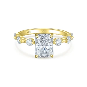 Isla - Radiant Cut Moissanite Ring with Side Stones