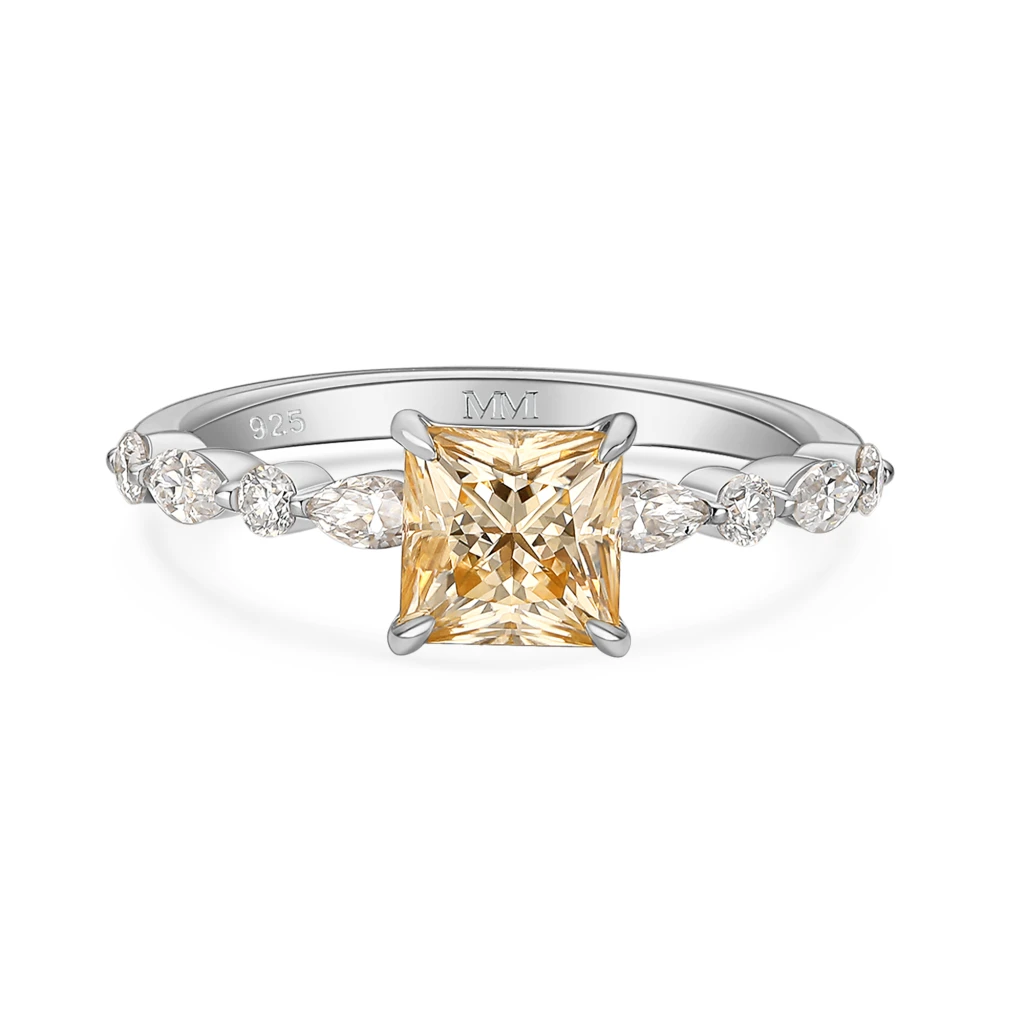 Ava - Princess Cut Champagne Moissanite Ring