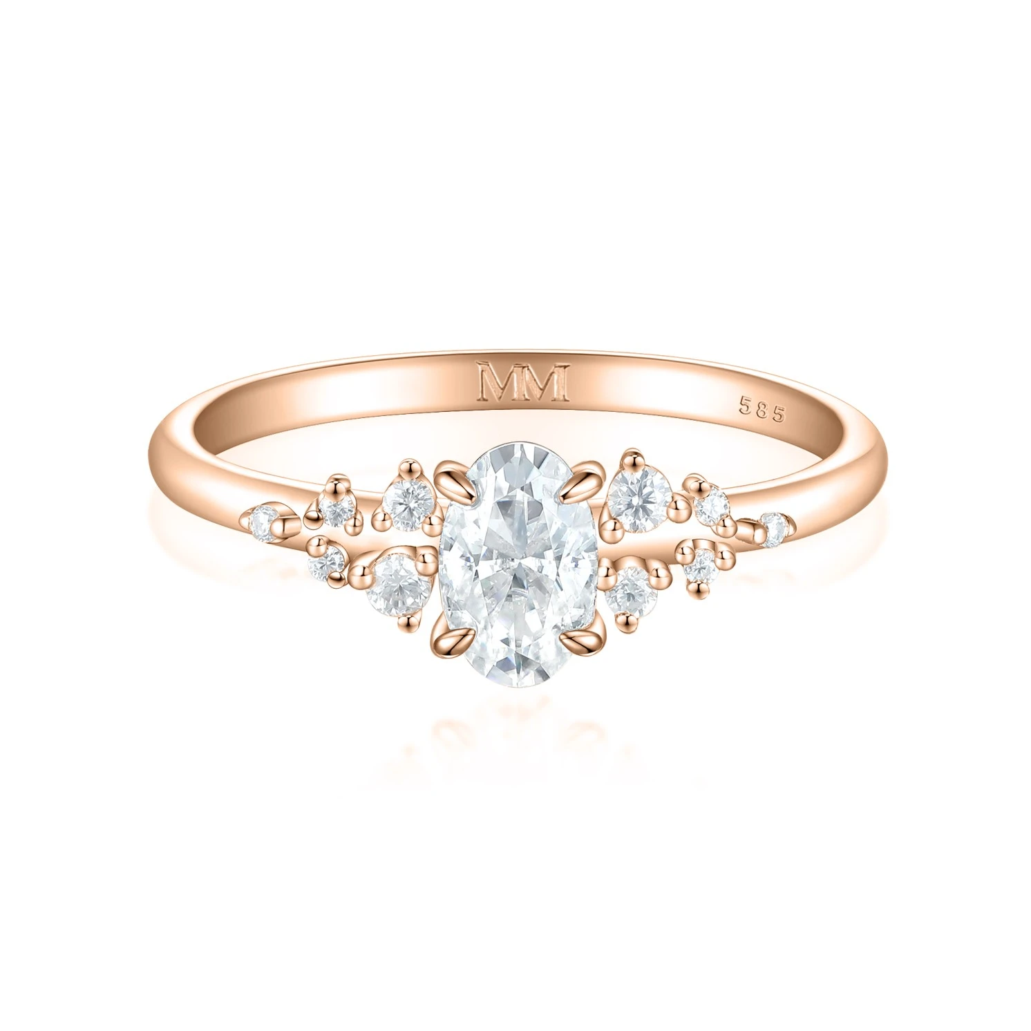 Ovaline - Moissanite Ring with Minimalistic Side Stones Ovaline - Moissanite Ring with Minimalistic Side Stones