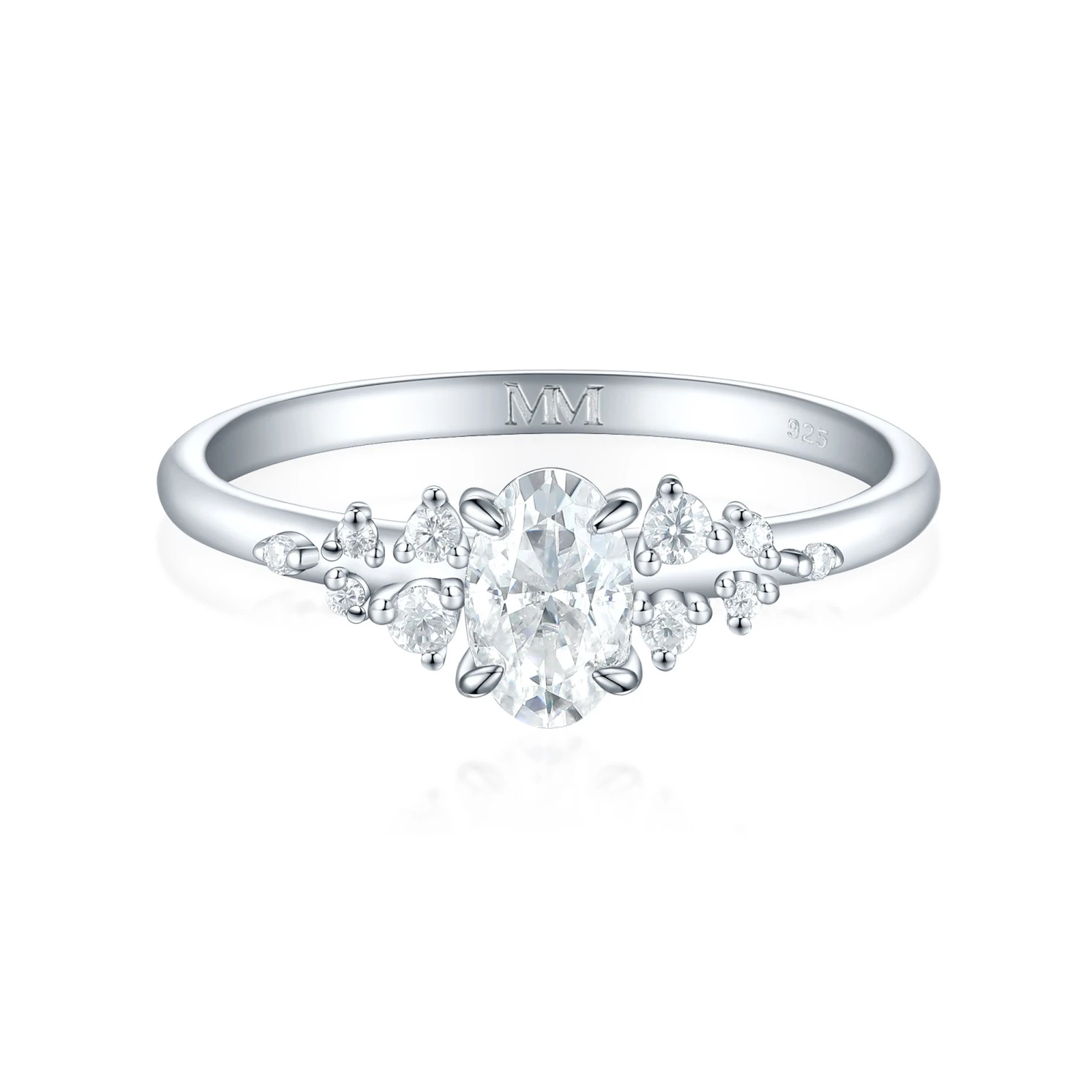 Ovaline - Moissanite Ring with Minimalistic Side Stones Ovaline - Moissanite Ring with Minimalistic Side Stones
