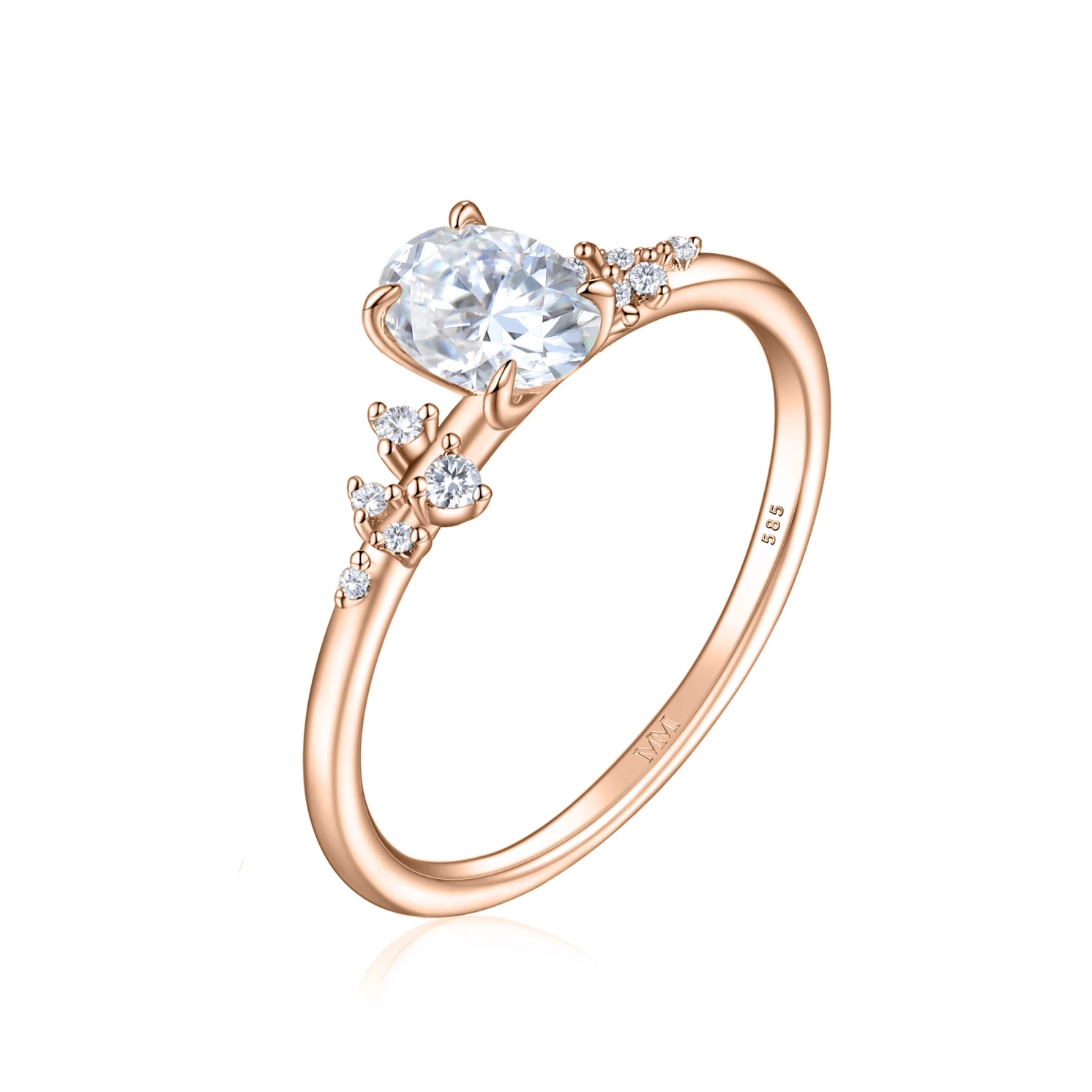 Ovaline - Moissanite Ring with Minimalistic Side Stones Ovaline - Moissanite Ring with Minimalistic Side Stones