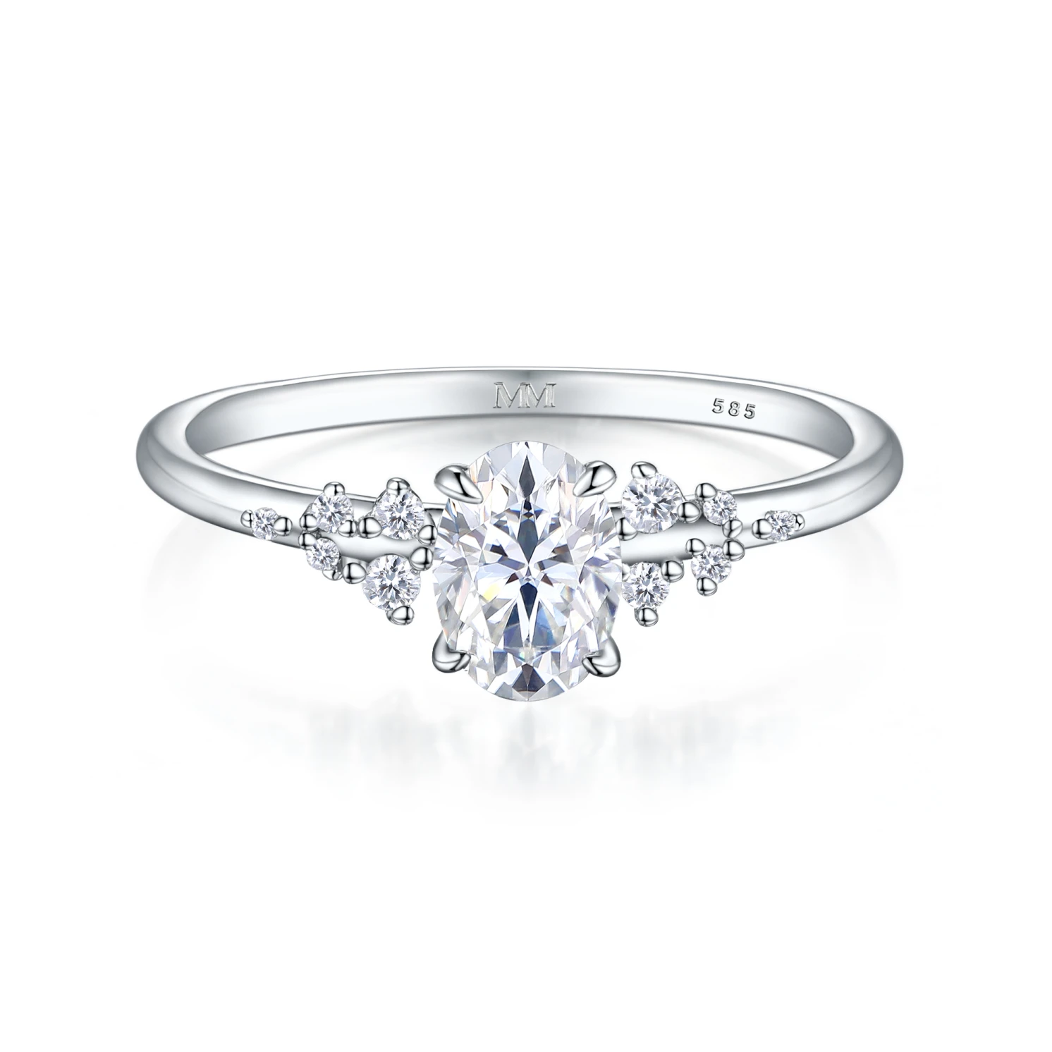 Ovaline - Moissanite Ring with Minimalistic Side Stones Ovaline - Moissanite Ring with Minimalistic Side Stones