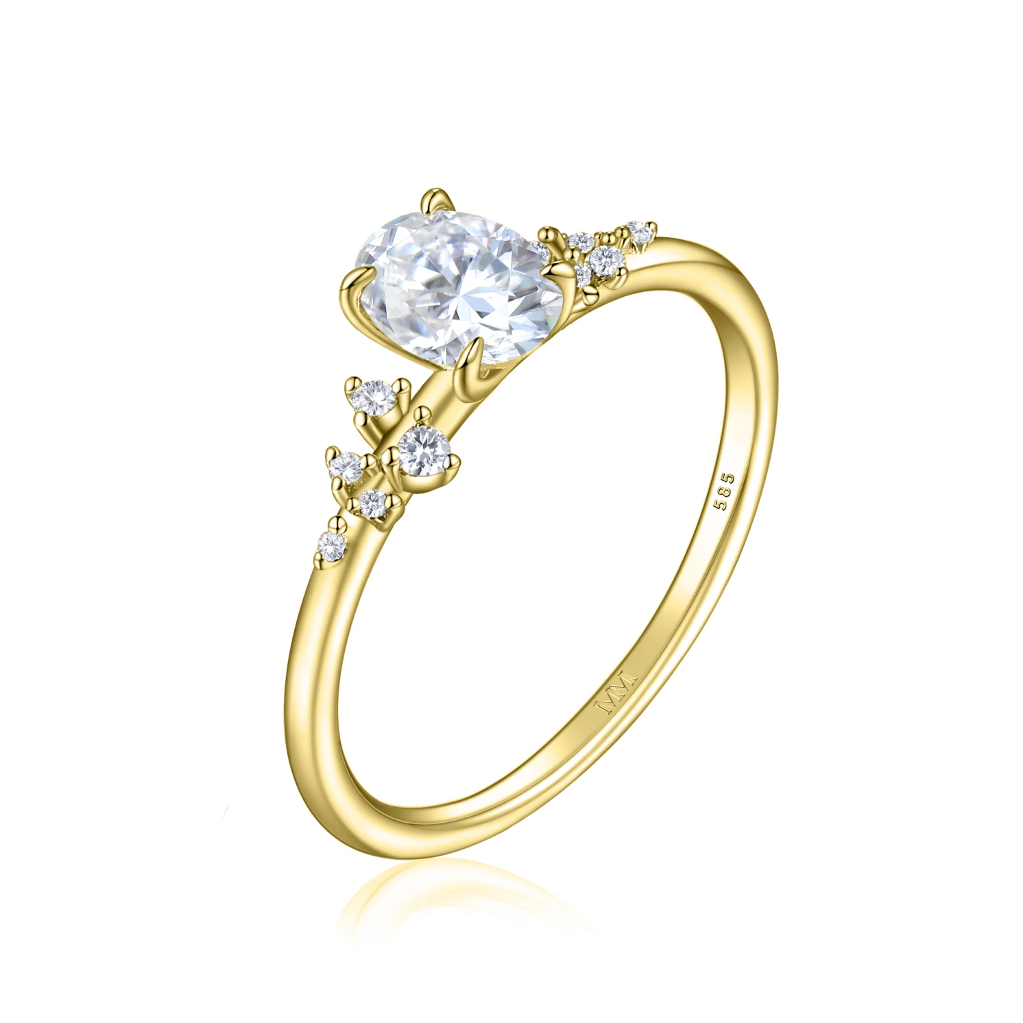 Ovaline - Moissanite Ring with Minimalistic Side Stones Ovaline - Moissanite Ring with Minimalistic Side Stones
