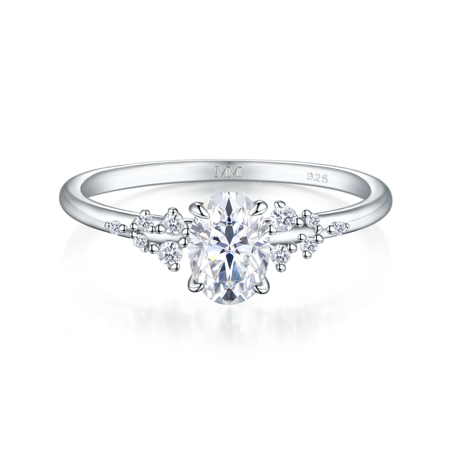 Ovaline - Moissanite Ring with Minimalistic Side Stones Ovaline - Moissanite Ring with Minimalistic Side Stones