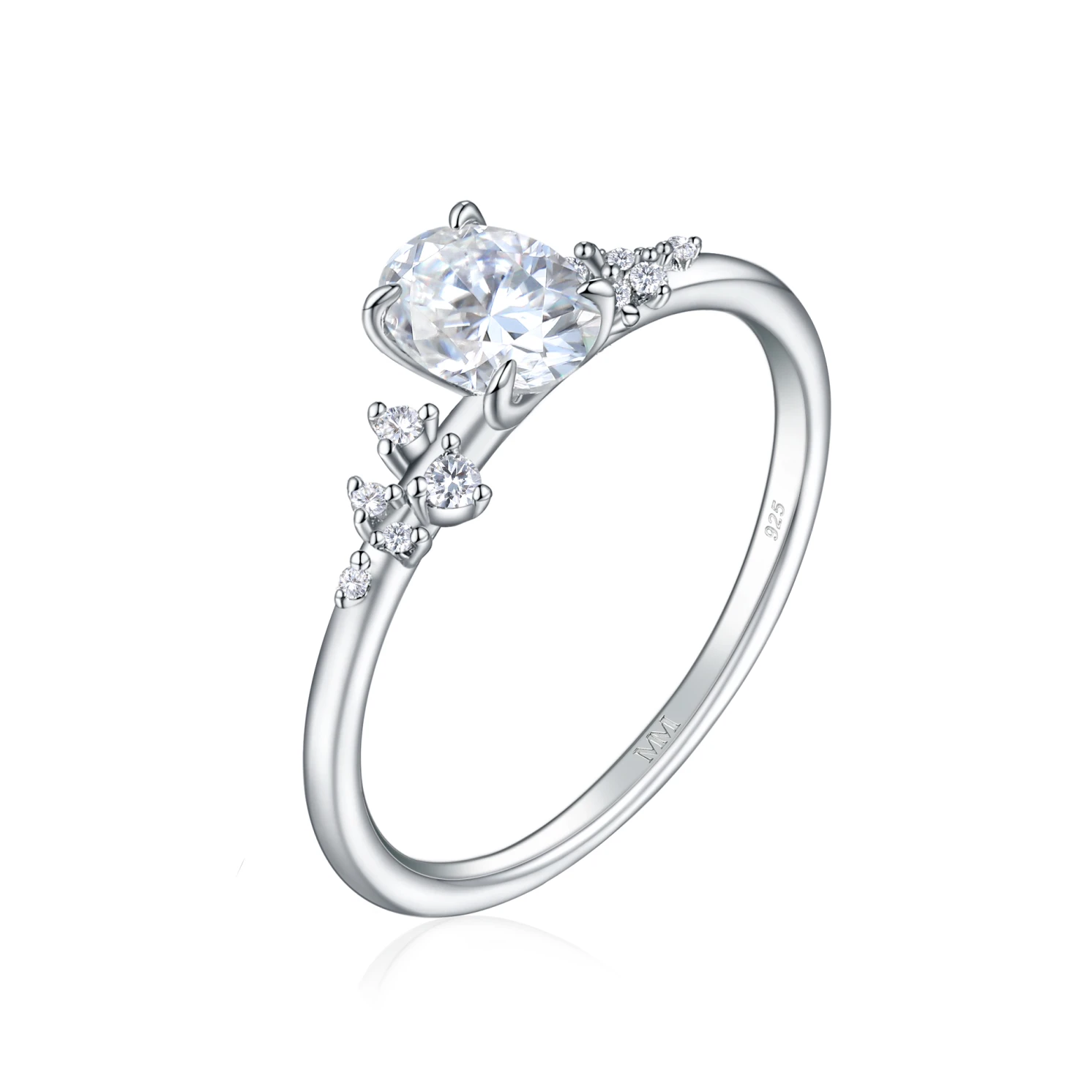 Ovaline - Moissanite Ring with Minimalistic Side Stones Ovaline - Moissanite Ring with Minimalistic Side Stones