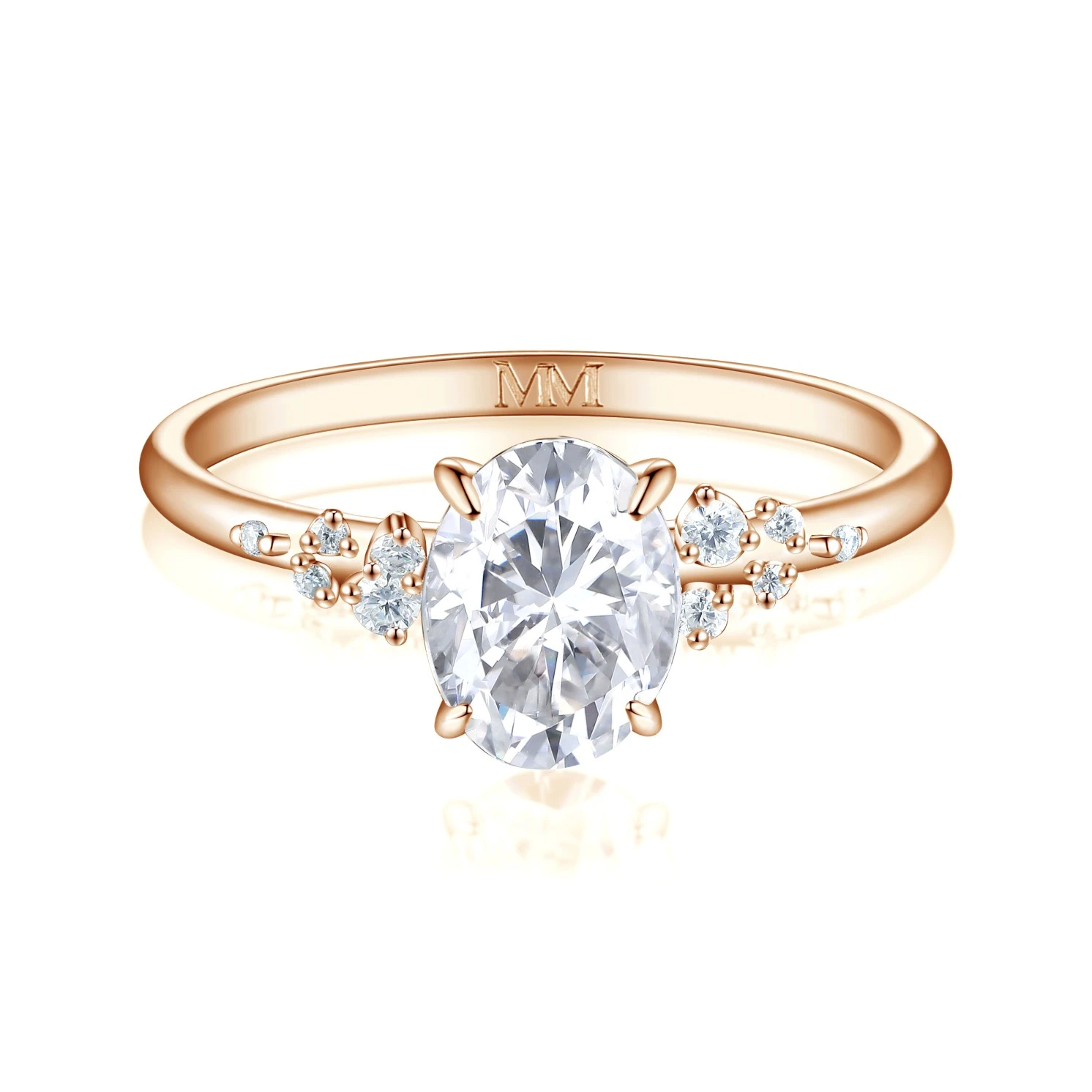 Ovaline - Moissanite Ring with Minimalistic Side Stones Ovaline - Moissanite Ring with Minimalistic Side Stones