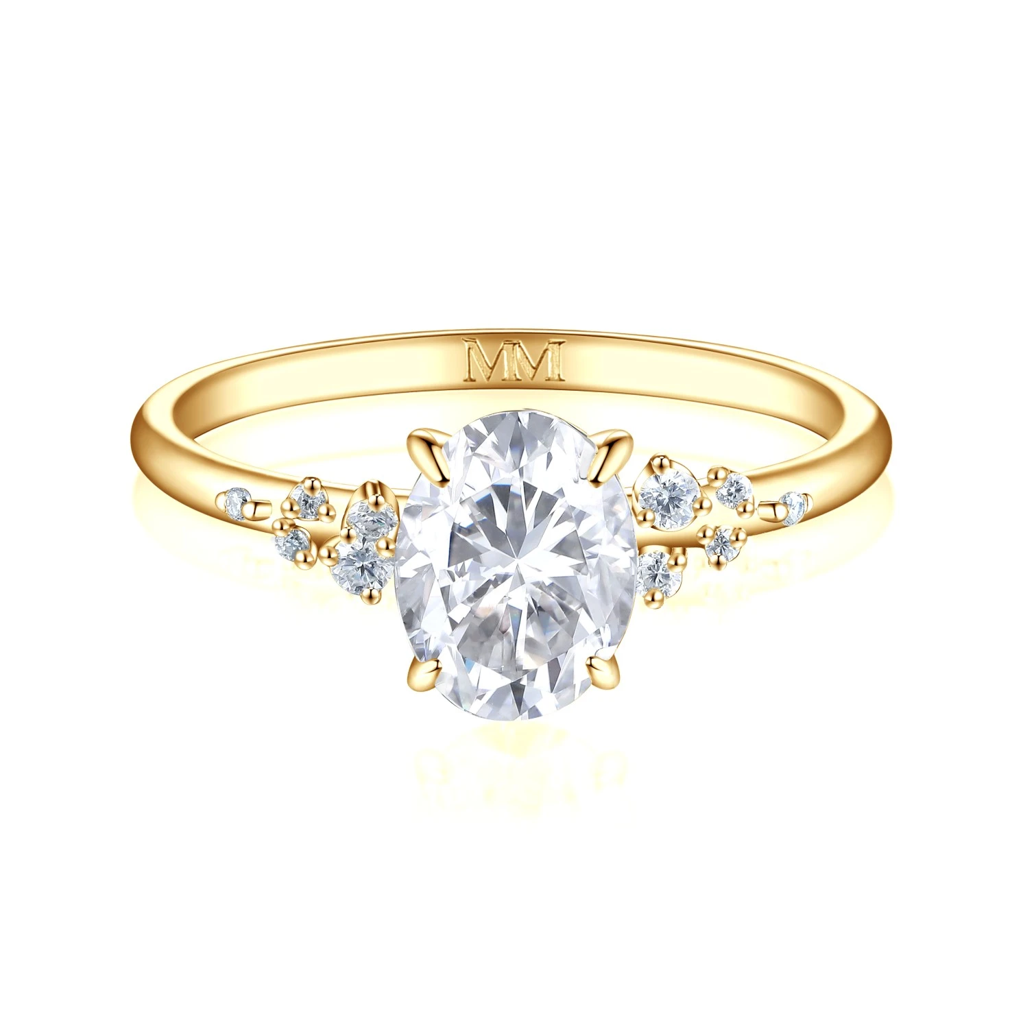 Ovaline - Moissanite Ring with Minimalistic Side Stones Ovaline - Moissanite Ring with Minimalistic Side Stones