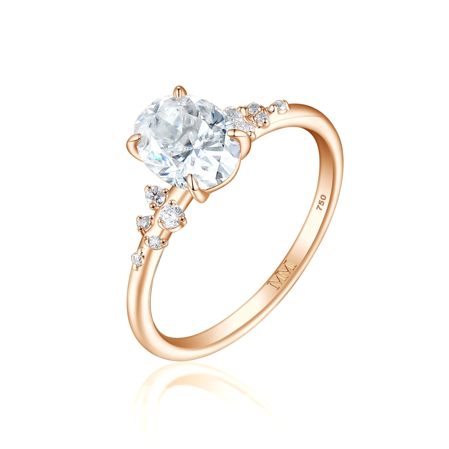 Ovaline - Moissanite Ring with Minimalistic Side Stones Ovaline - Moissanite Ring with Minimalistic Side Stones