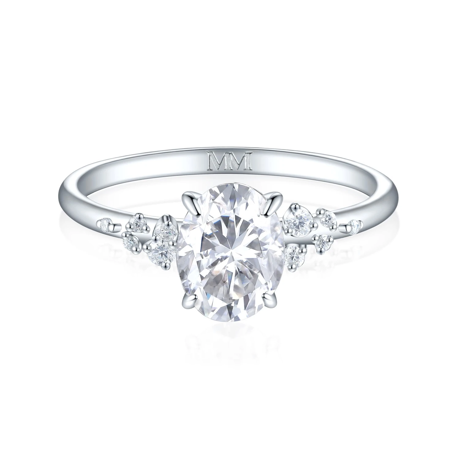 Ovaline - Moissanite Ring with Minimalistic Side Stones Ovaline - Moissanite Ring with Minimalistic Side Stones