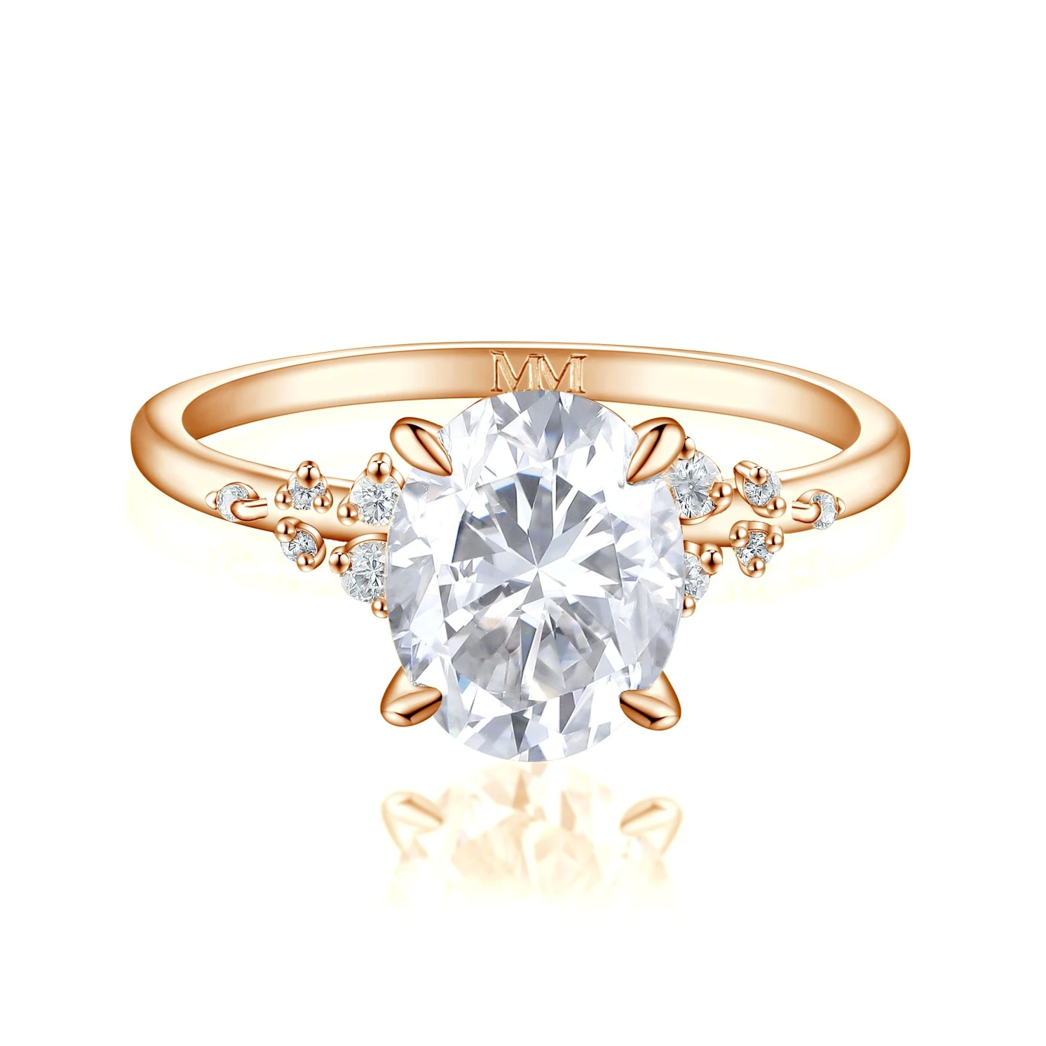 Ovaline - Moissanite Ring with Minimalistic Side Stones Ovaline - Moissanite Ring with Minimalistic Side Stones