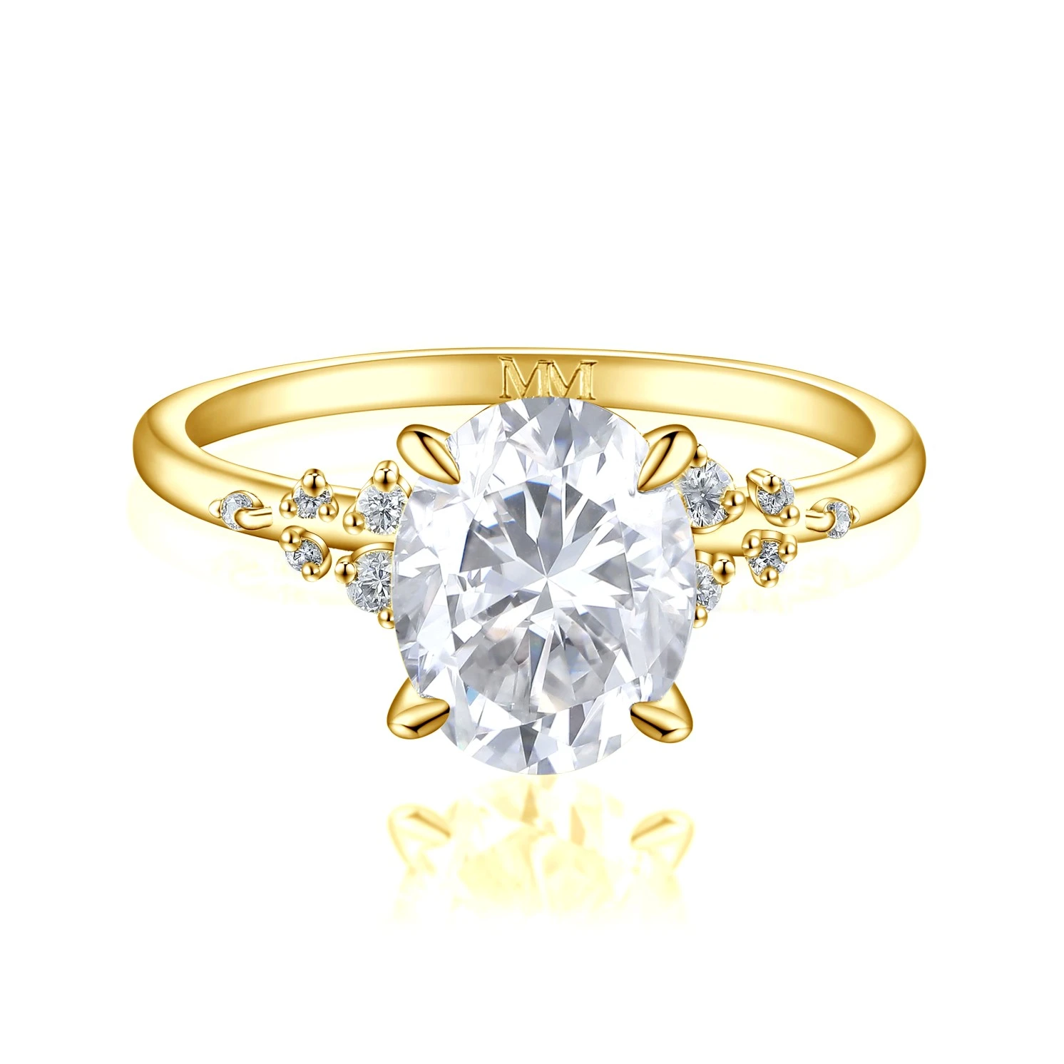 Ovaline - Moissanite Ring with Minimalistic Side Stones Ovaline - Moissanite Ring with Minimalistic Side Stones