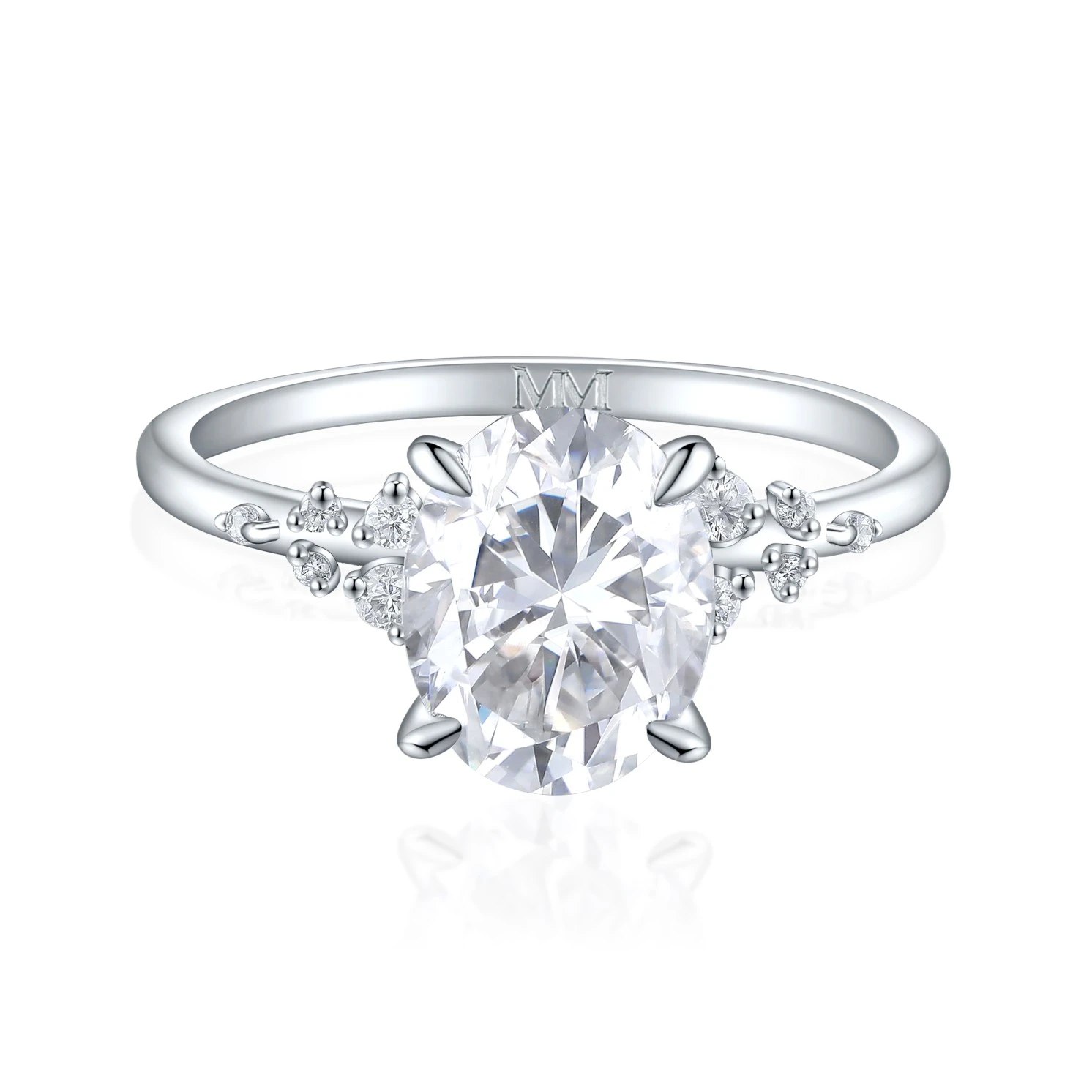 Ovaline - Moissanite Ring with Minimalistic Side Stones Ovaline - Moissanite Ring with Minimalistic Side Stones