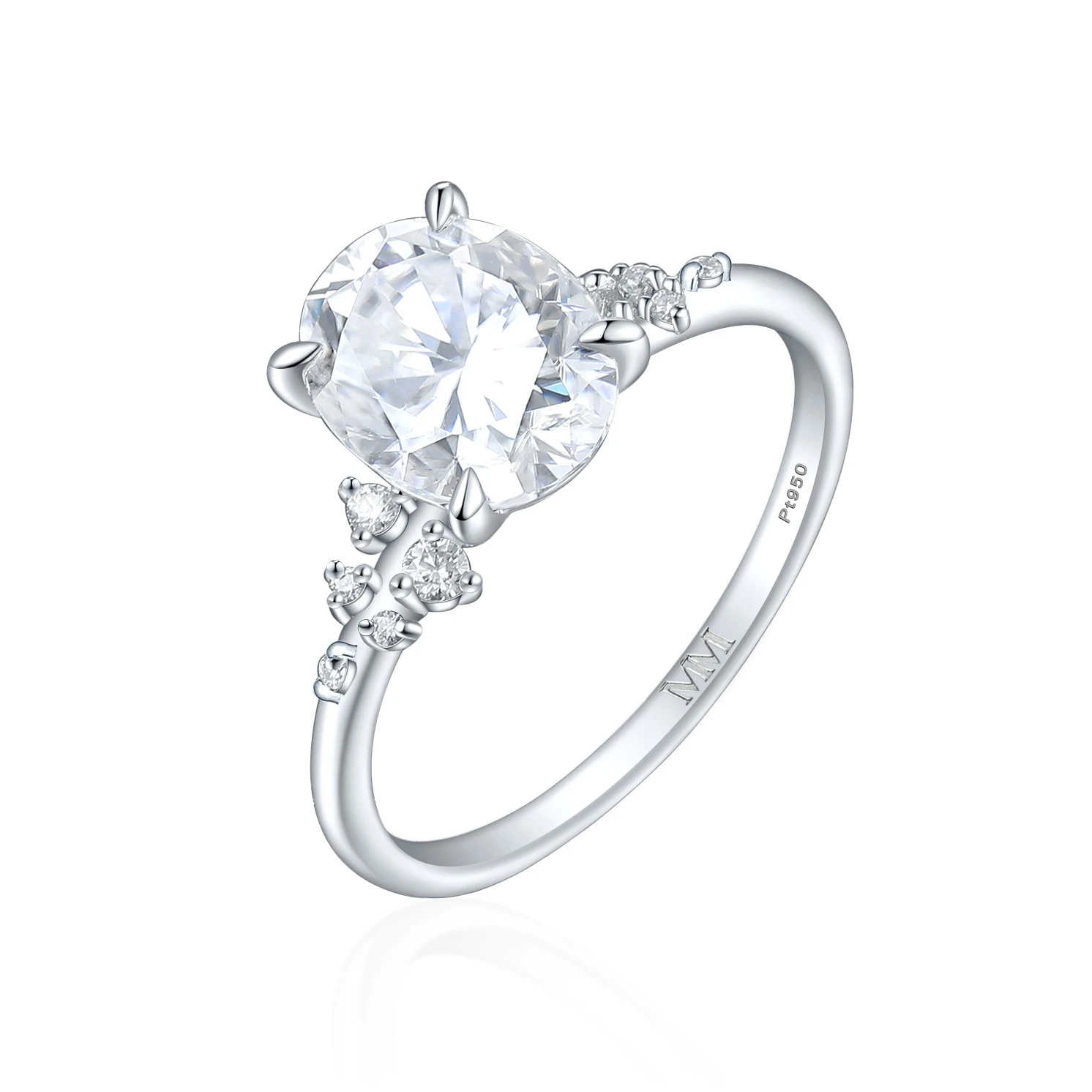 Ovaline - Moissanite Ring with Minimalistic Side Stones Ovaline - Moissanite Ring with Minimalistic Side Stones