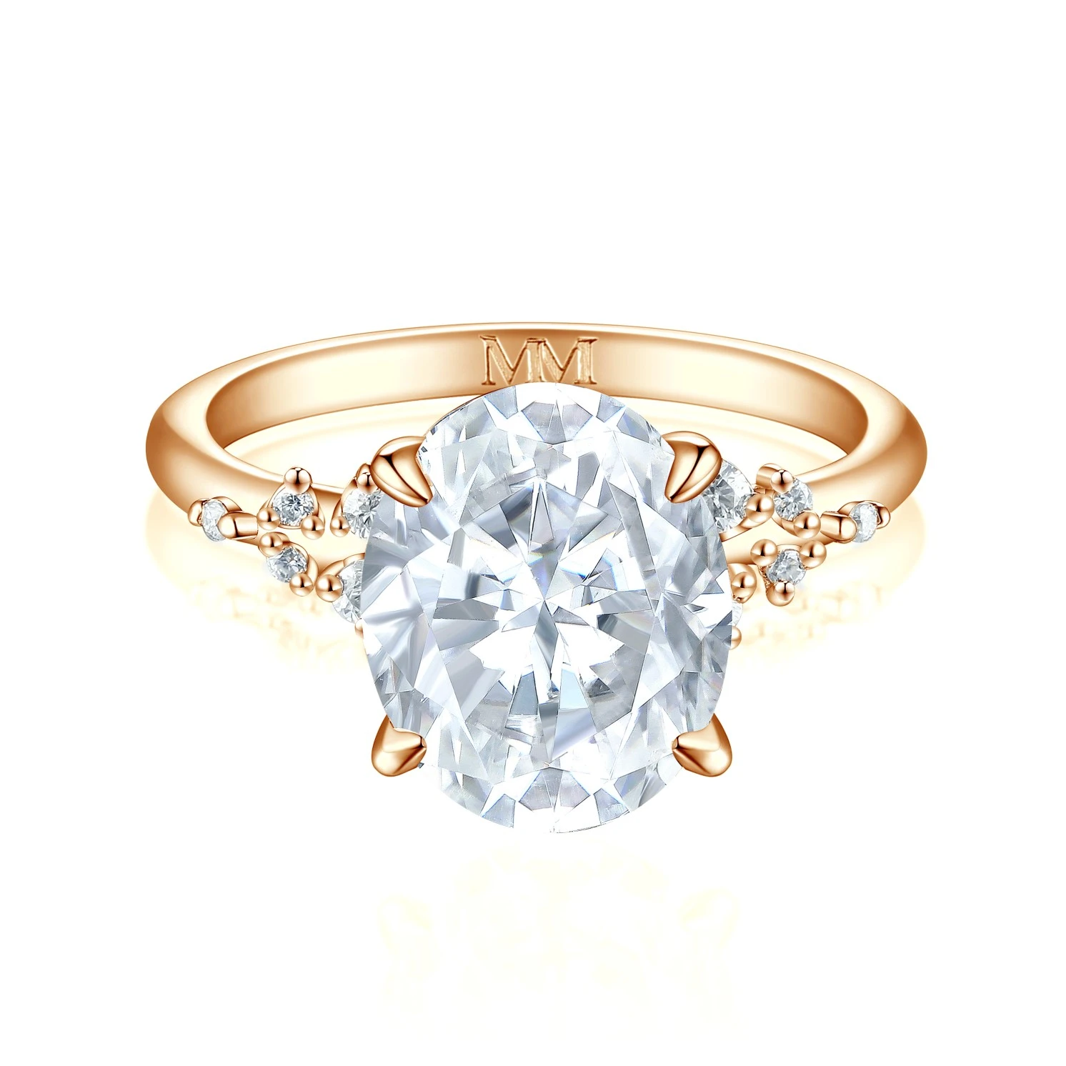 Ovaline - Moissanite Ring with Minimalistic Side Stones Ovaline - Moissanite Ring with Minimalistic Side Stones