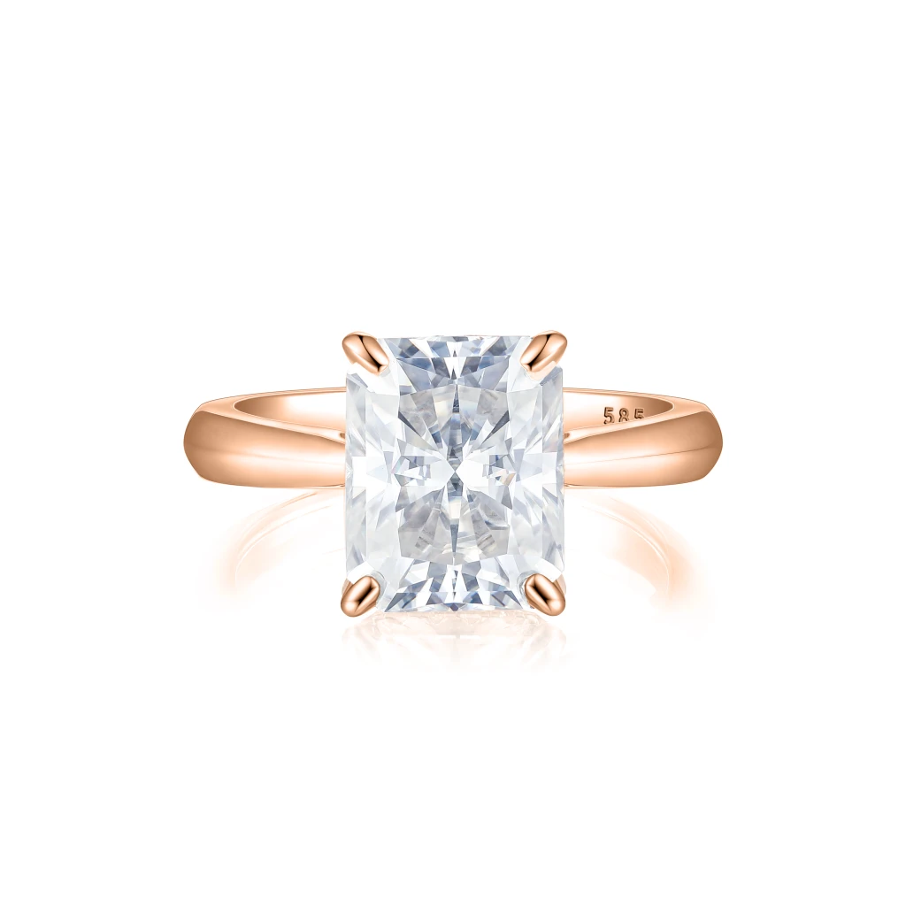 Luminara - Radiant Solitaire Moissanite Engagement Ring with Hidden Halo