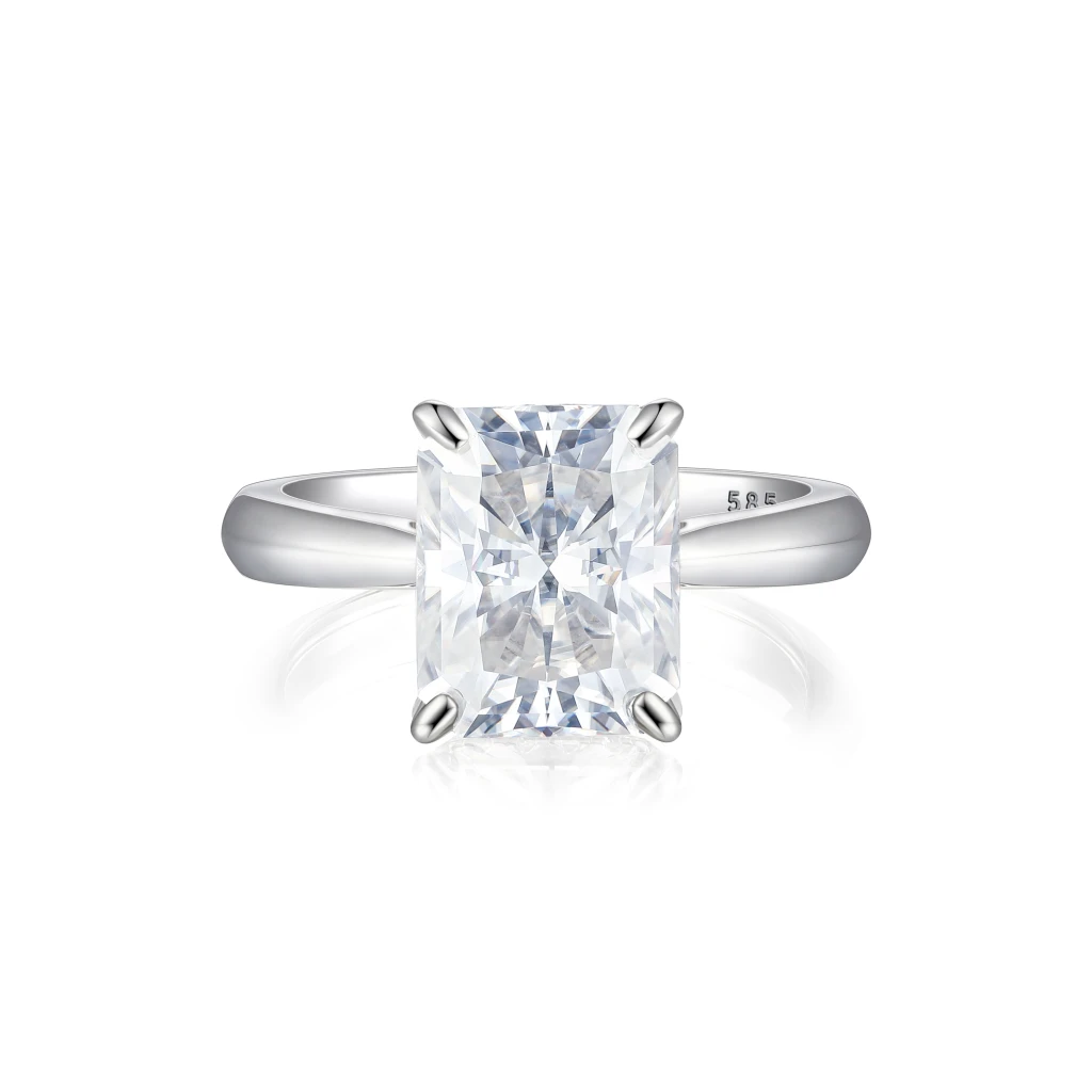 Luminara - Radiant Solitaire Moissanite Engagement Ring with Hidden Halo