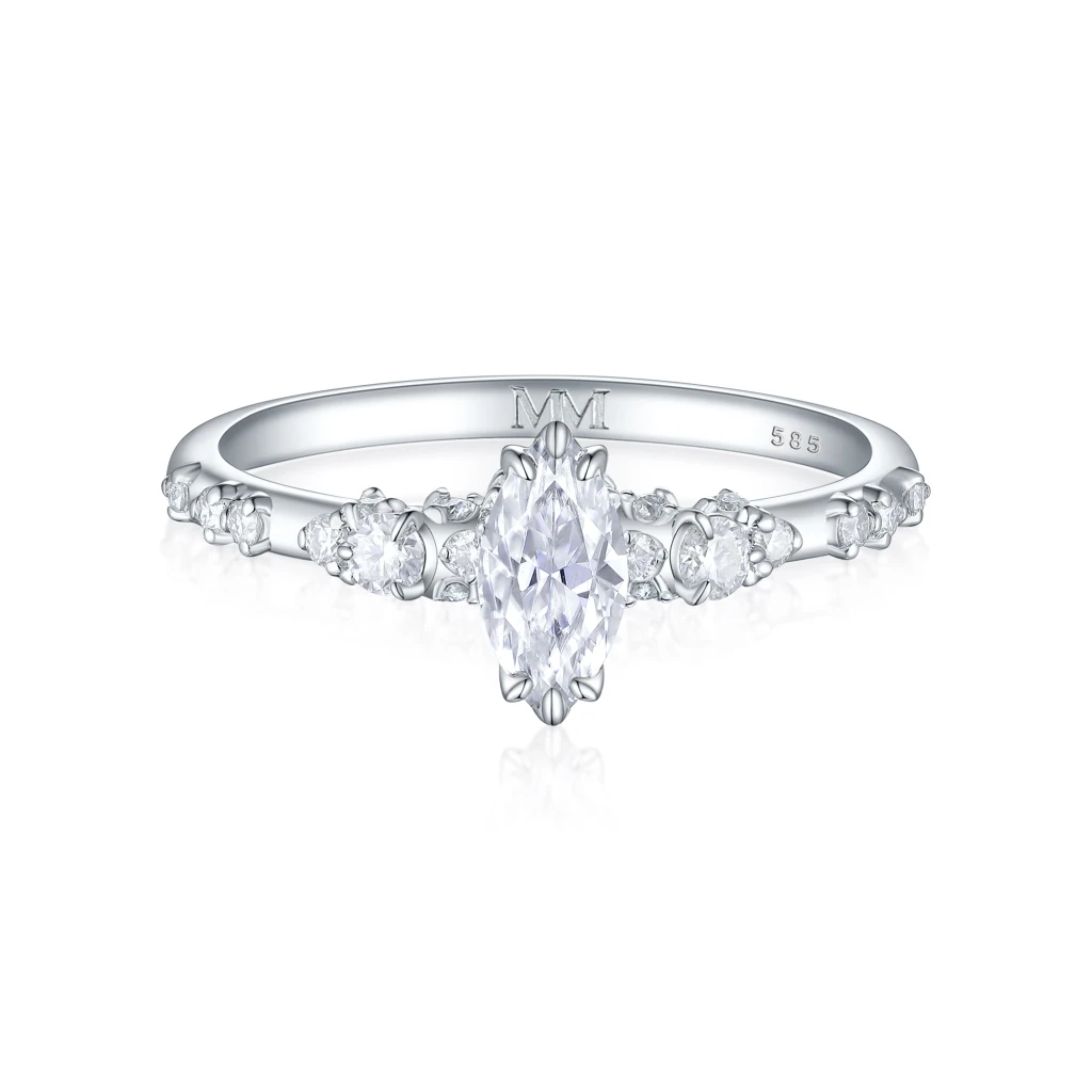 Elegante - Marquise Moissanite Ring with Vintage-Inspired Minimalist Side Stones