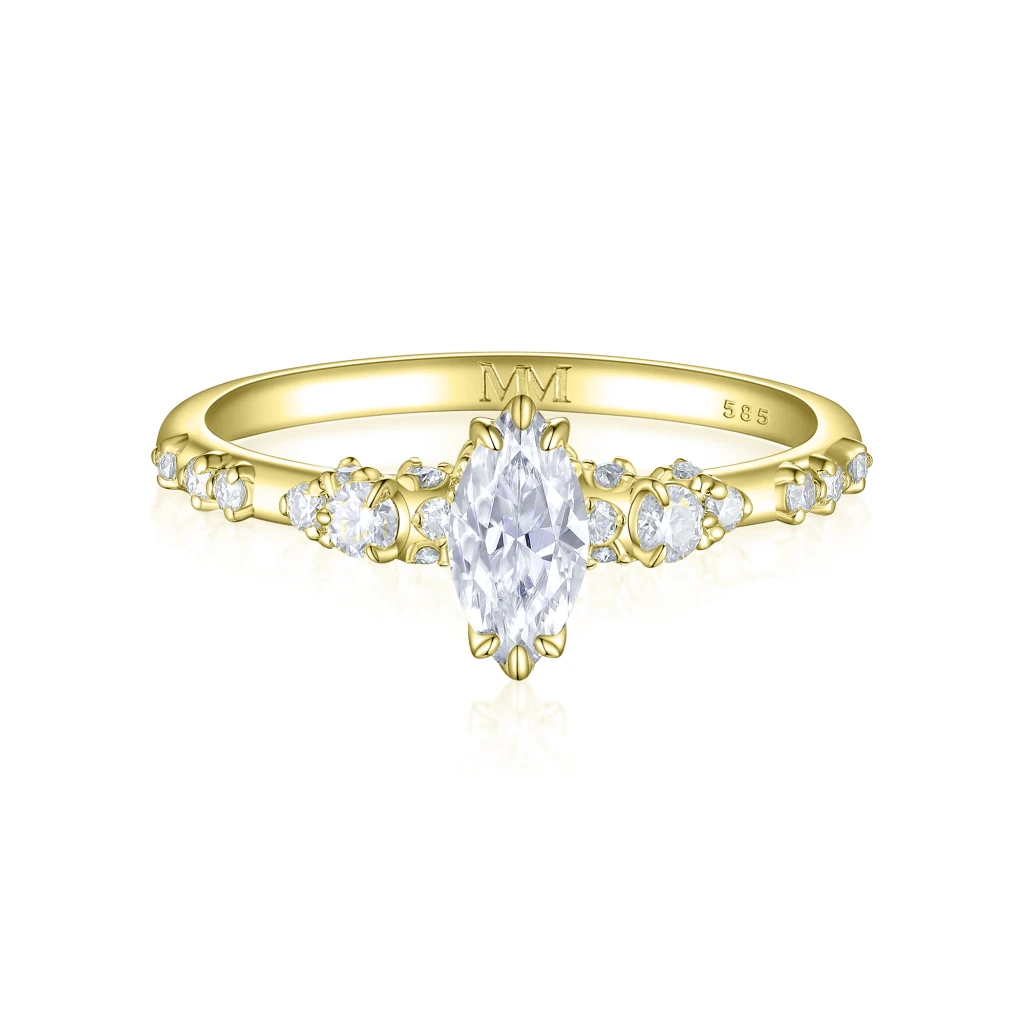 Elegante - Marquise Moissanite Ring with Vintage-Inspired Minimalist Side Stones