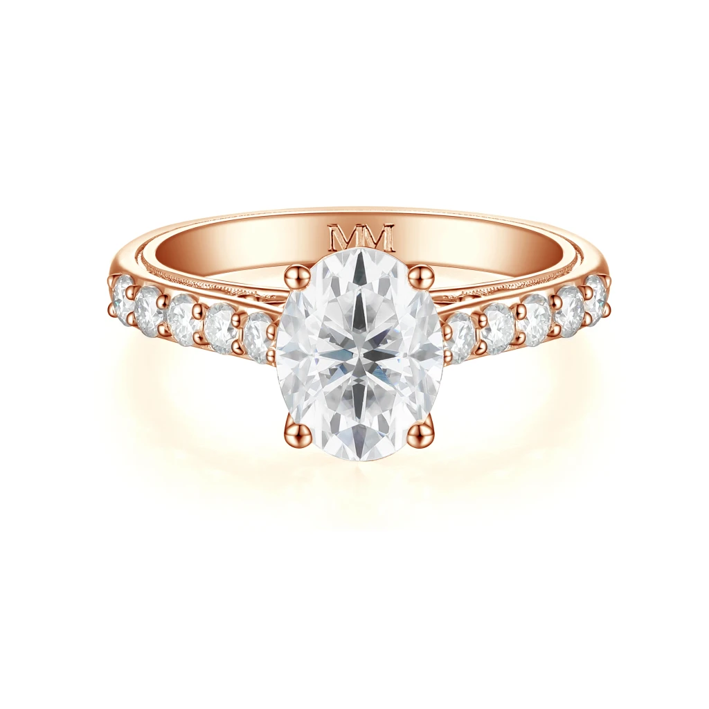 Fiorenza - Timeless Moissanite Ring with Pavé Band and Gallery Detail