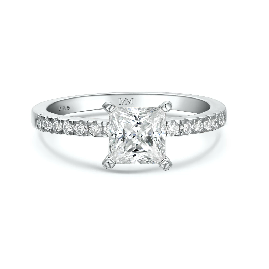 Celestia - Princess Moissanite Ring with Pavé Side Stones
