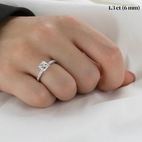 Celestia - Princess Moissanite Ring with Pavé Side Stones - lifestyle