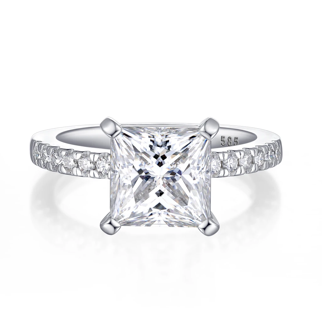 Celestia - Princess Moissanite Ring with Pavé Side Stones