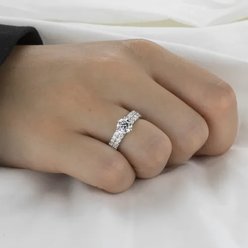 Serena - Moissanite Ring with Double Pavé Side Stones - lifestyle