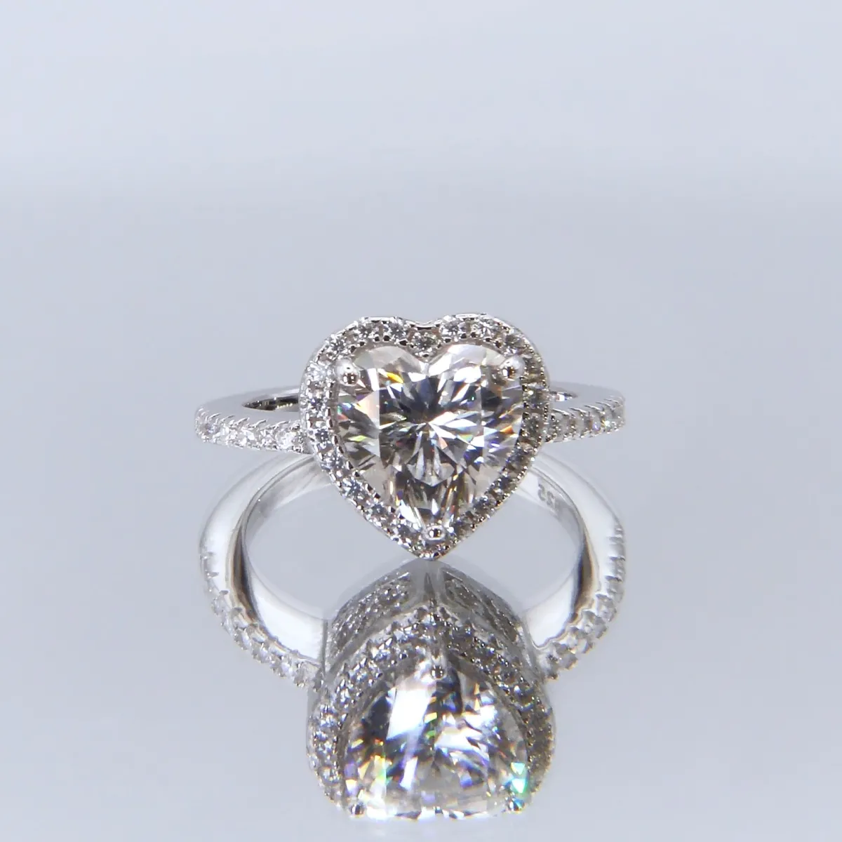 Heartshine - Halo Heart Moissanite Ring With Side Stones