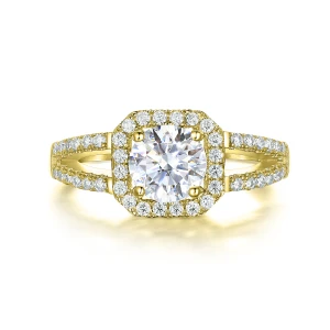Evora – Moissanite Ring with Split-Shank in Halo Setting