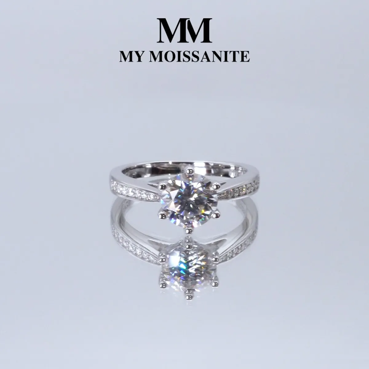 Sophia Ring - Moissanite Engagement Ring Pavé Side Stones