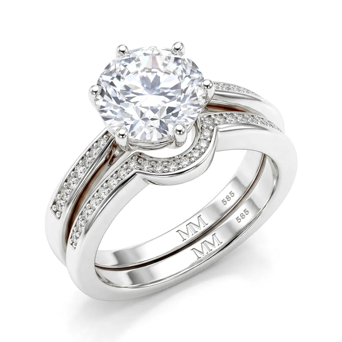 Vespera - Moissanite Bridal Set With Pavé Accents and Split Band