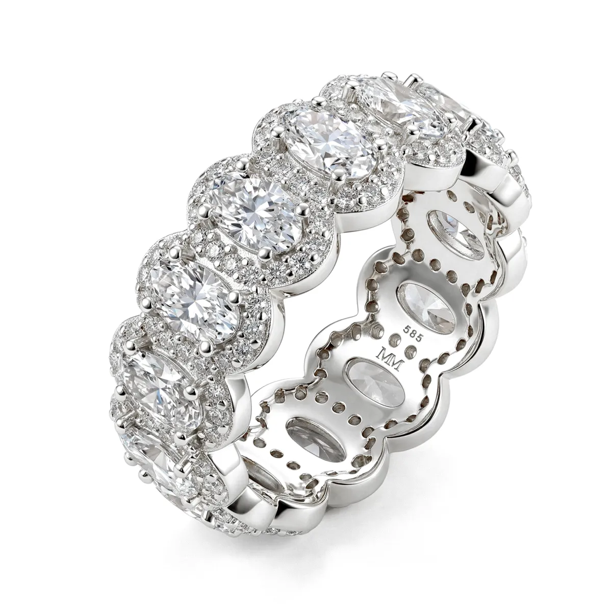 Opaline - Oval Cut Moissanite Eternity Ring With Scalloped Pavé Halo