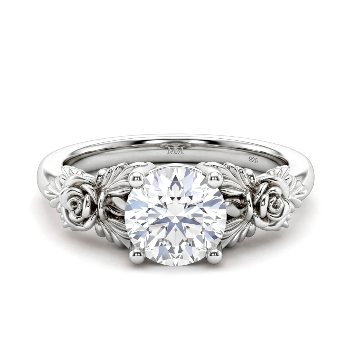 Roselle - Floral Moissanite Engagement Ring with Pavé Setting