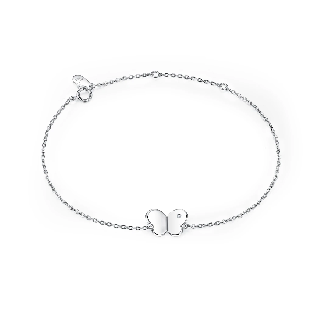 Papillon - Moissanite Butterfly Charm Bracelet with Adjustable Chain