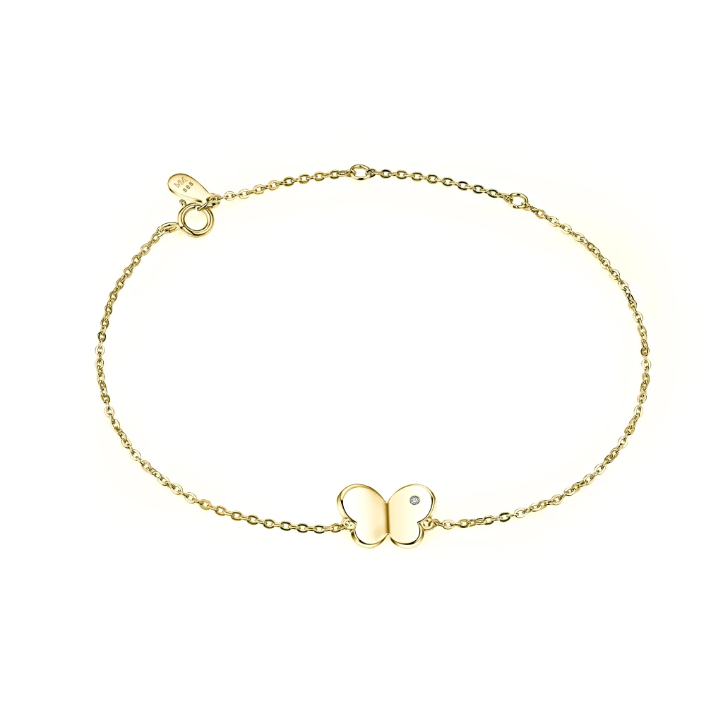 Papillon - Moissanite Butterfly Charm Bracelet with Adjustable Chain