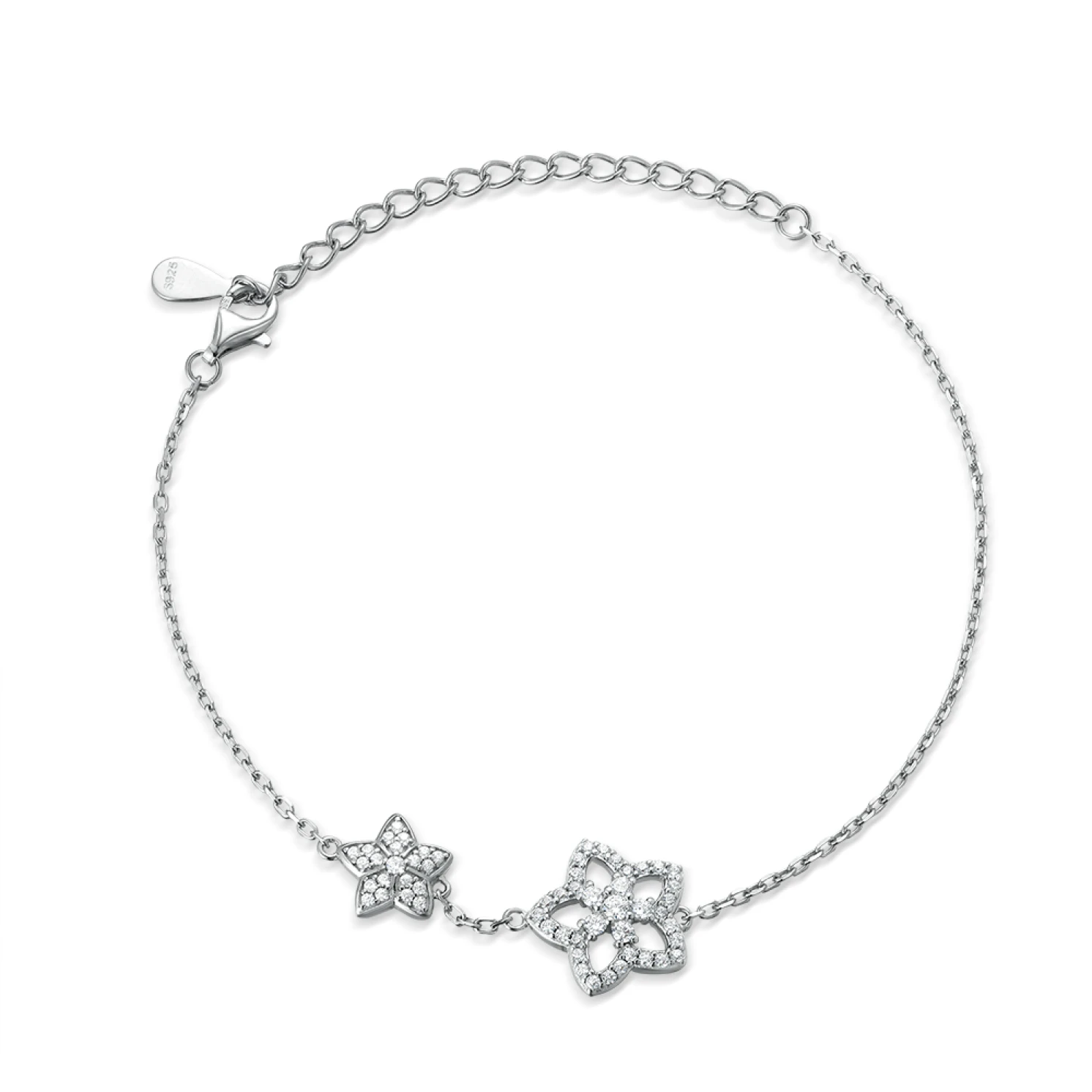 Fiorella - Adjustable Moissanite Flower Charm Bracelet with Pavé Settings