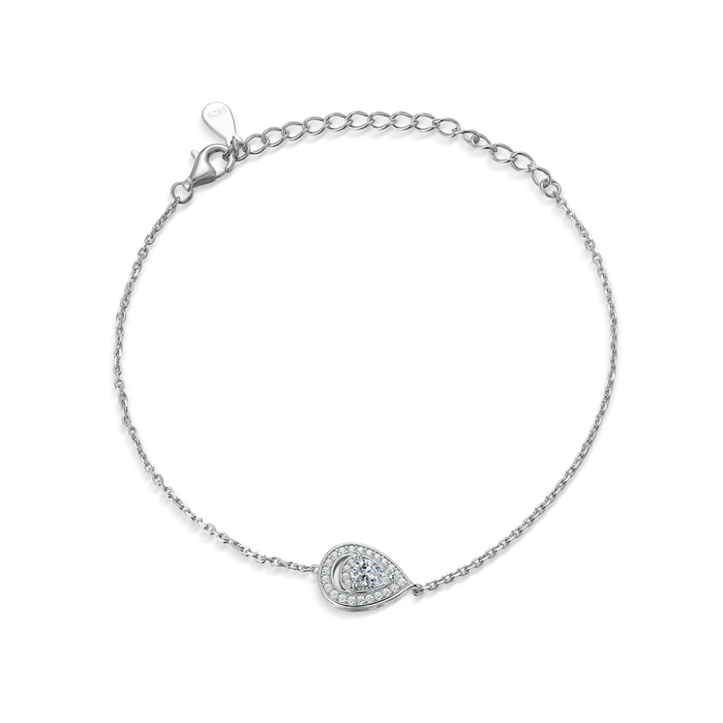 Peraise - Pear Cut Moissanite Bracelet With Halo Link Chain