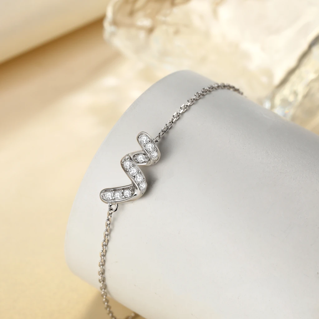 Serpentine - Moissanite Infinity Bracelet with Pave-Set Gemstones