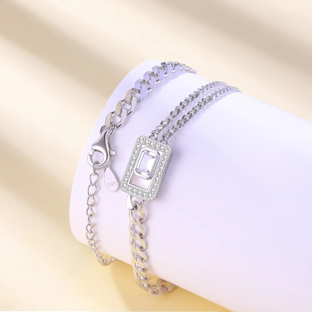 Verdura - Emerald-Cut Moissanite Bracelet with Halo Design