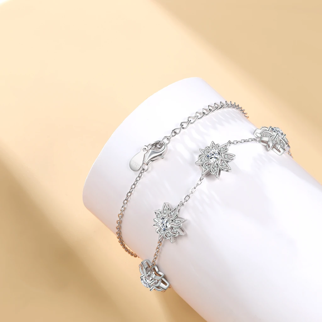Stellara - Floral Moissanite Bracelet with Adjustable Chain