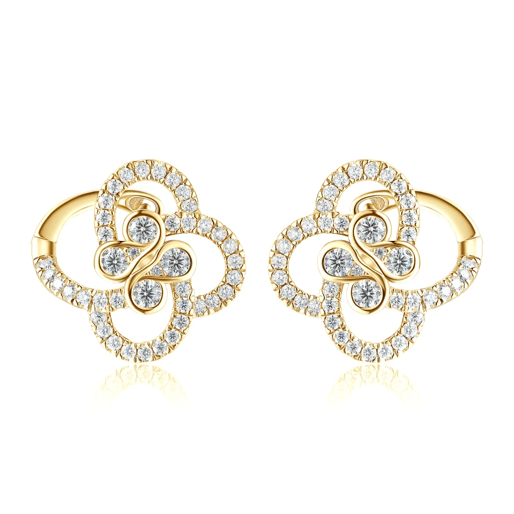 Vortexia - Floral Motif Moissanite Clover Earrings With Pave-Set Sparkle