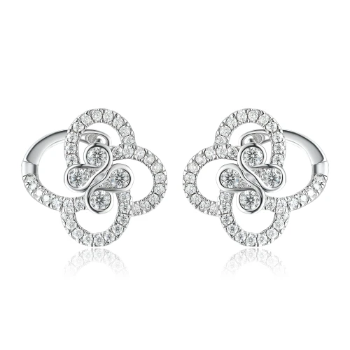 Vortexia - Floral Motif Moissanite Clover Earrings With Pave-Set Sparkle