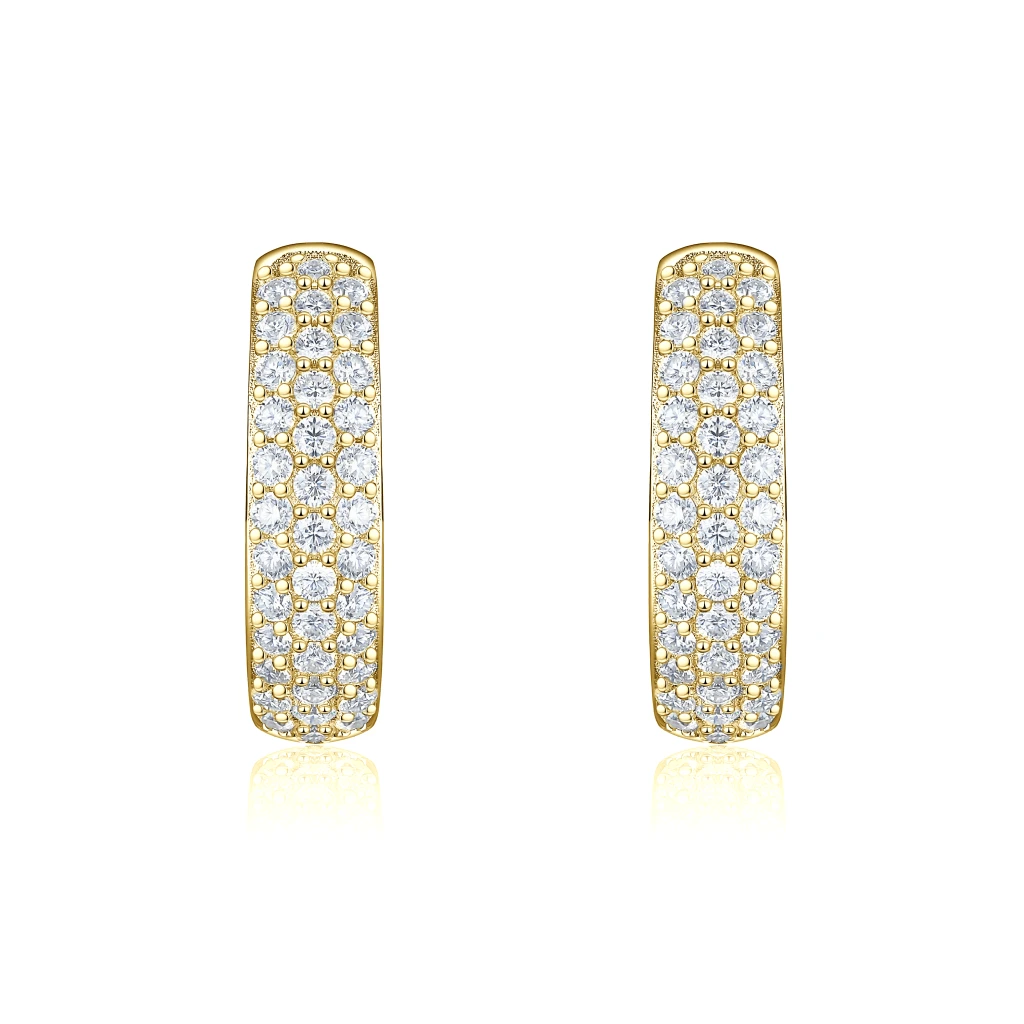 Glintique - Pavé Set Moissanite Huggie Hoop Earrings with Hinged Closure
