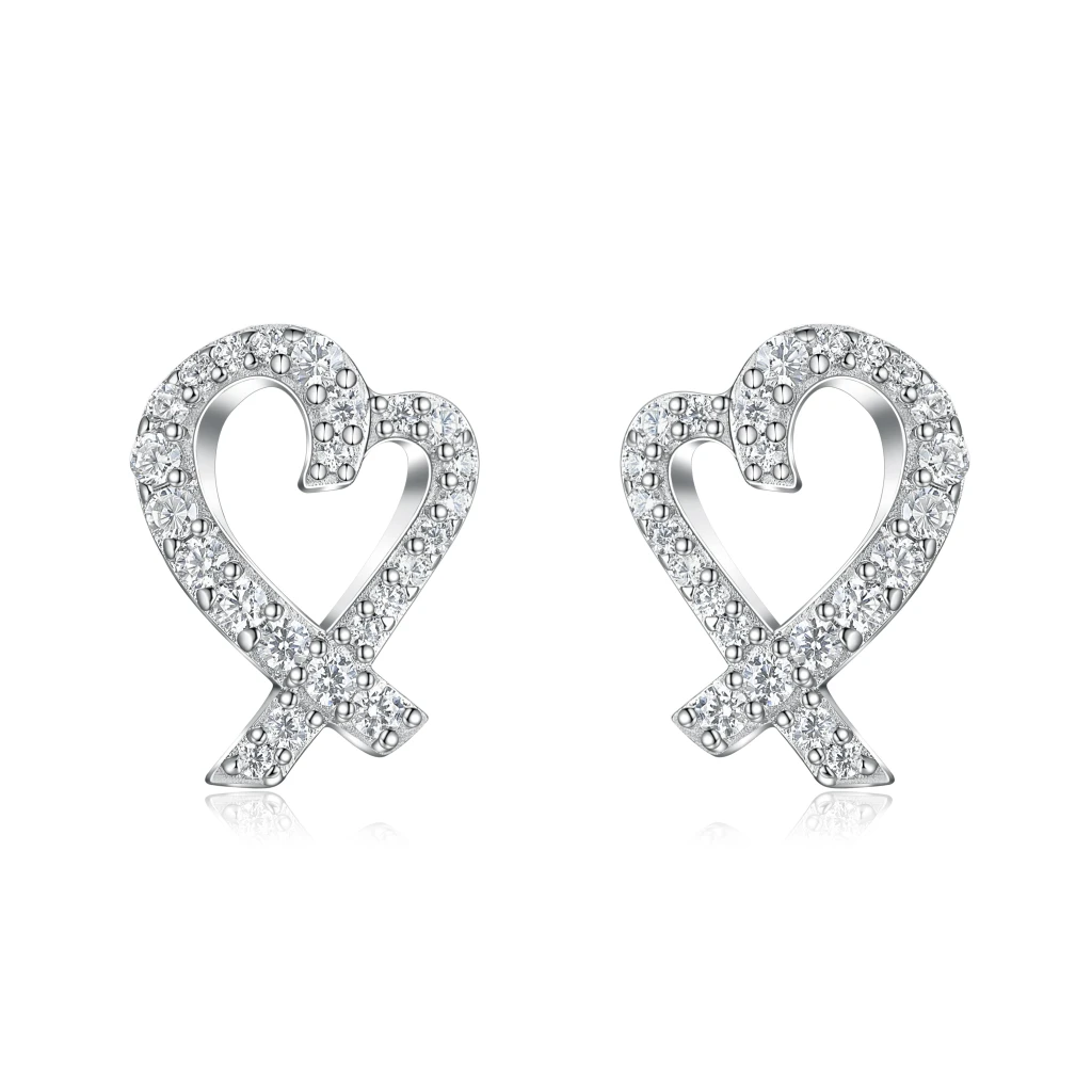 Heart Strings - Moissanite Stud Earrings in Pavé Setting
