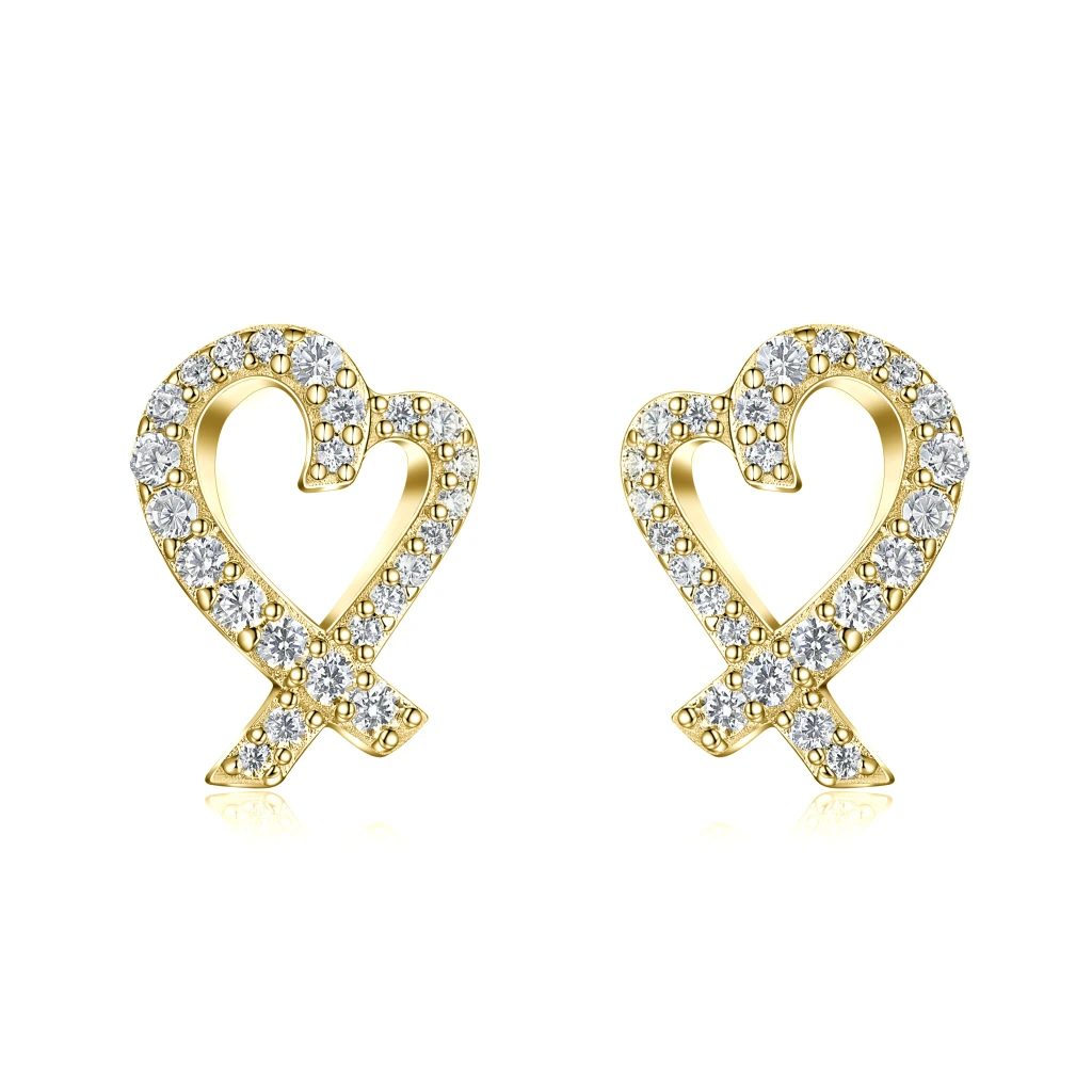 Heart Strings - Moissanite Stud Earrings in Pavé Setting