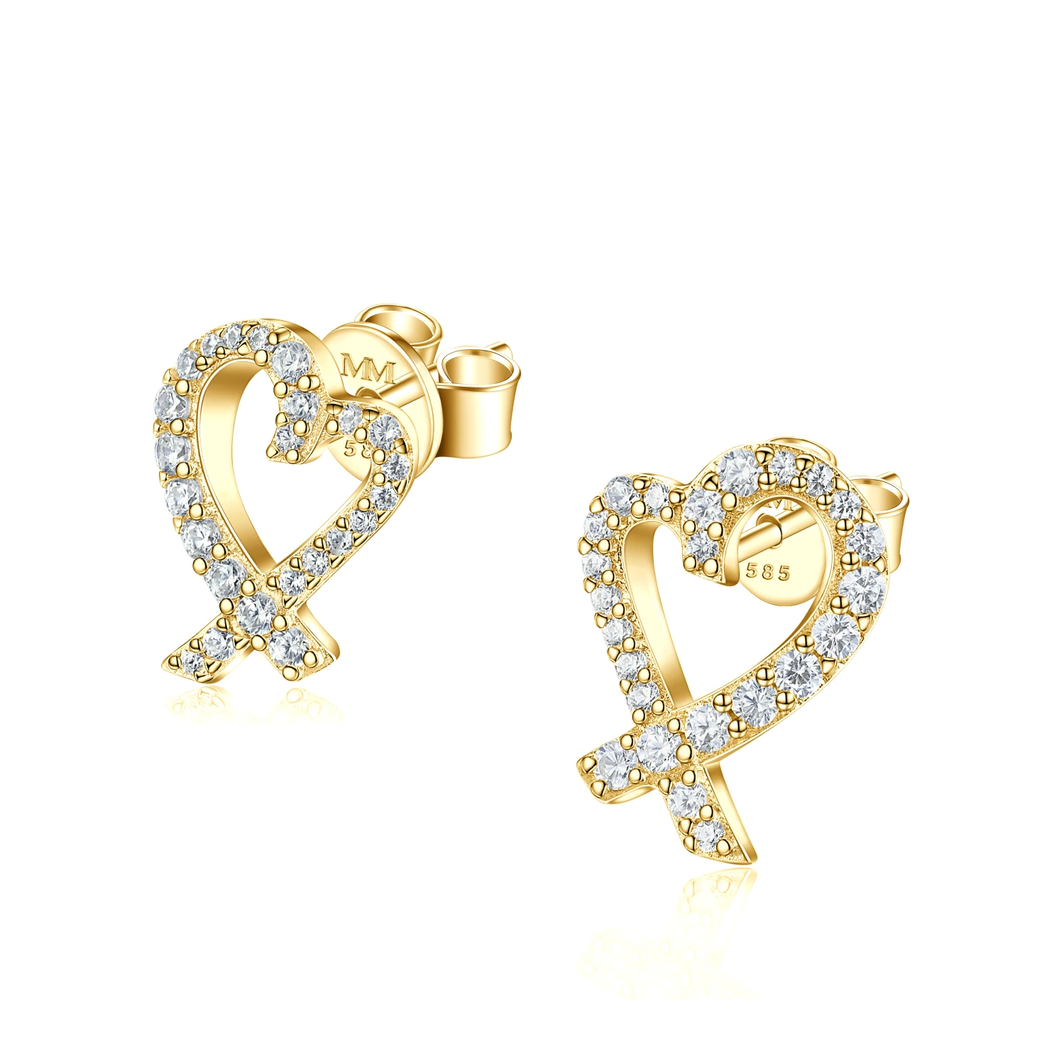Heart Strings - Moissanite Stud Earrings in Pavé Setting Heart Strings - Moissanite Stud Earrings in Pavé Setting