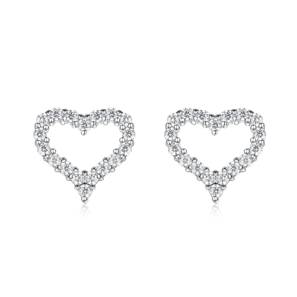 Corazon - Moissanite Stud Earrings in Heart Shaped Pavé Setting