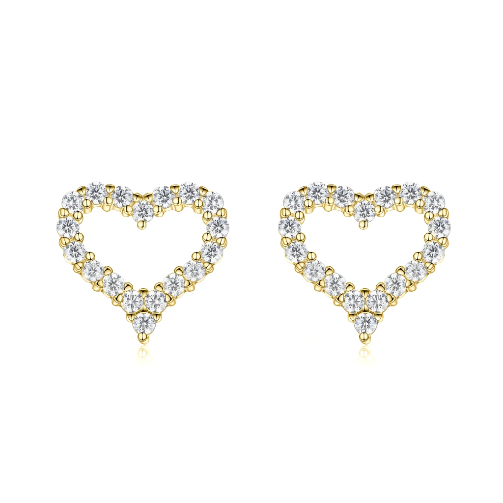 Corazon - Moissanite Stud Earrings in Heart Shaped Pavé Setting